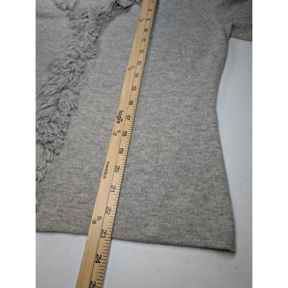 Peck & Peck  100% Pure Cashmere Cardigan Sweater Women's Large Fringe 2 Ply Gray - Picture 10 of 10